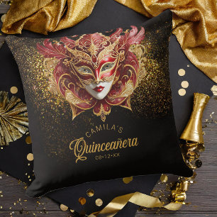 Coussin Masquerade Motif Quinceanera Red Gold V2 ID1031