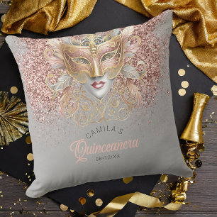 Coussin Masquerade Motif Quinceanera Rose Gold V2 ID1031