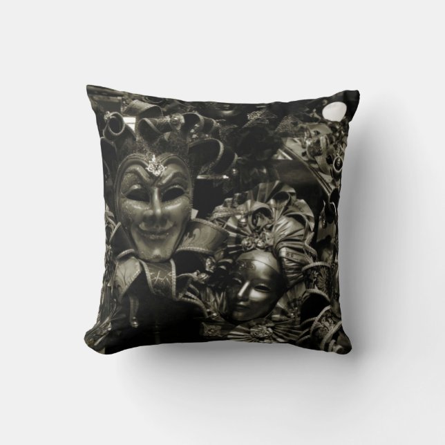 Coussin Masques de bal masqué gothique noir et blanc (Recto)