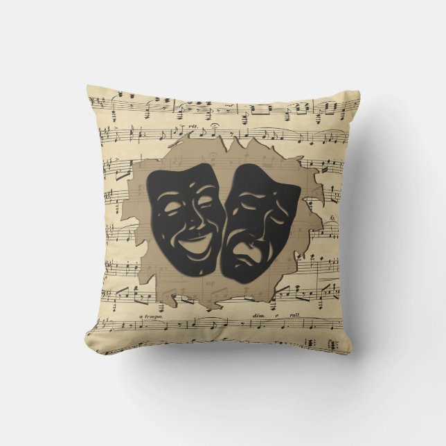 Coussin Masques de théâtre et musique ancienne (Recto)