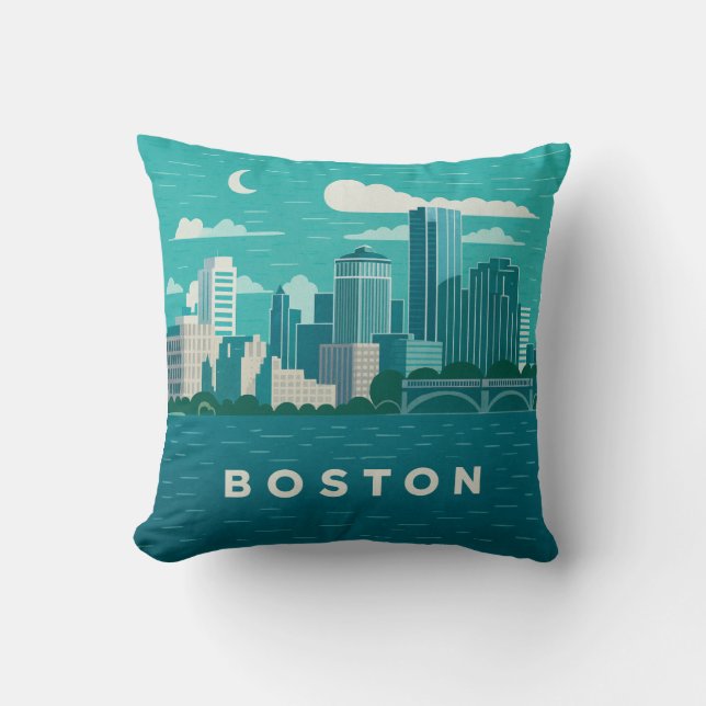 Coussin Massachusetts Night Cityscape | Boston City (Recto)