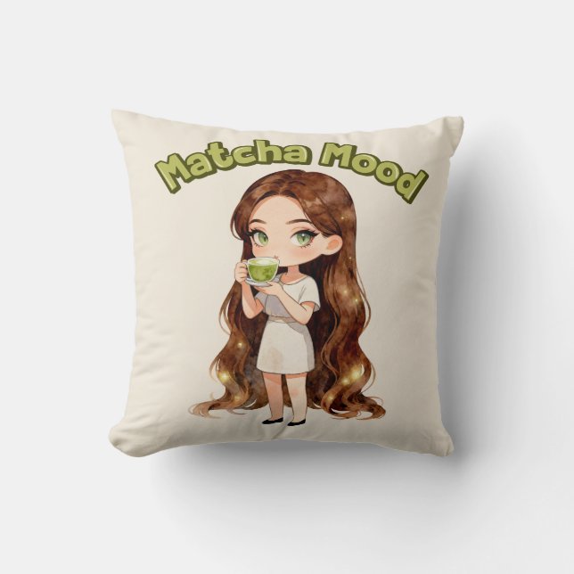 Coussin Matcha Mood Aesthetic Design Cute Green Tea Vibes (Recto)