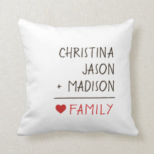 Coussin Mathe des noms de famille pour la famille de trois
