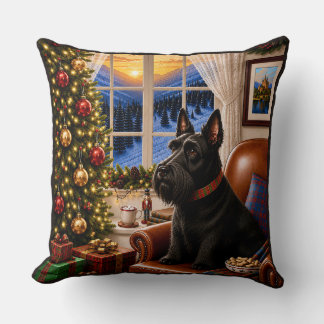 Coussin Matin de Noël,Terrier Écossais de Fête
