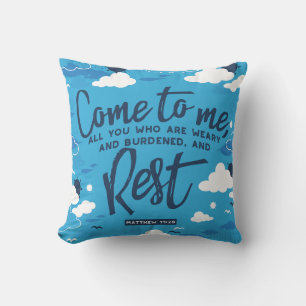 Coussin Matthieu 11 Bible Verse et Blue Cloud Sky Motif