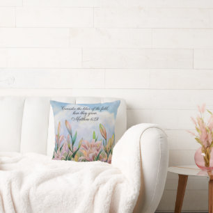 Coussin Matthieu 6:28 Aquarelle Lys