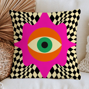 Coussin Mauvais Œil Moderne sur Motif à Damier Audacieux e