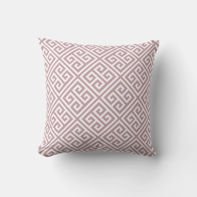 Coussin Mauve et Motif de clé grecque blanche (Recto)