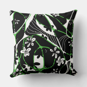 Coussin Maximaliste Floral Neuro Art - Noir Blanc Vert