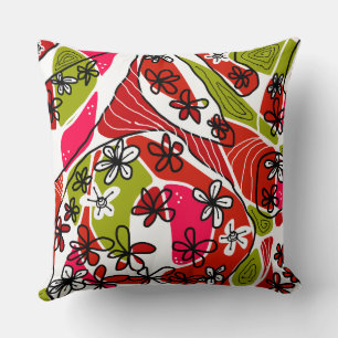 Coussin Maximaliste Floral Neuro Art - Rouge Vert Blanc