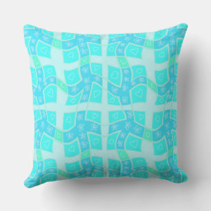 Coussin Maz Floral Love Hearts Check - Turquoise Blue 1