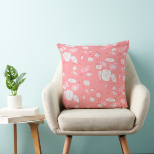 Coussin Mazipoodé Roses de poisson bleu rose blanc
