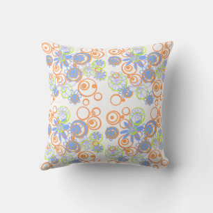 Coussin Mazipoodles bulles florales - Blanc Orange Bleu