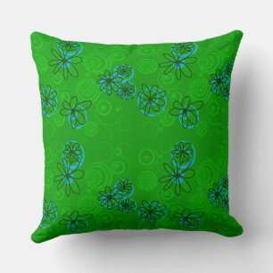 Coussin Mazipoodles bulles florales - bleu vert