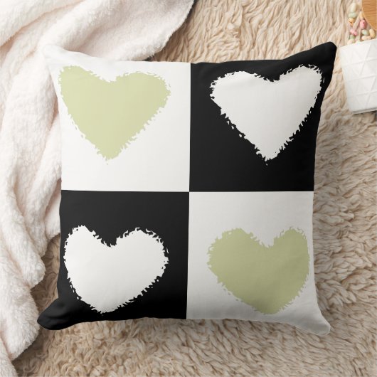 Coussin Mazipoodles Coeurs Abstraction Pastel Olive Green (Couverture)