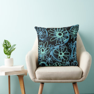 Coussin Mazipoodles Love Flowers - Black Dusty Blue Canard