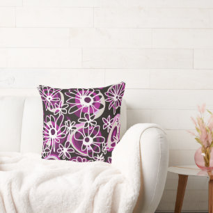 Coussin Mazipoodles Love Flowers - Noir violet blanc