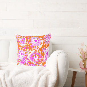 Coussin Mazipoodles Love Flowers - Orange Rose Blanc