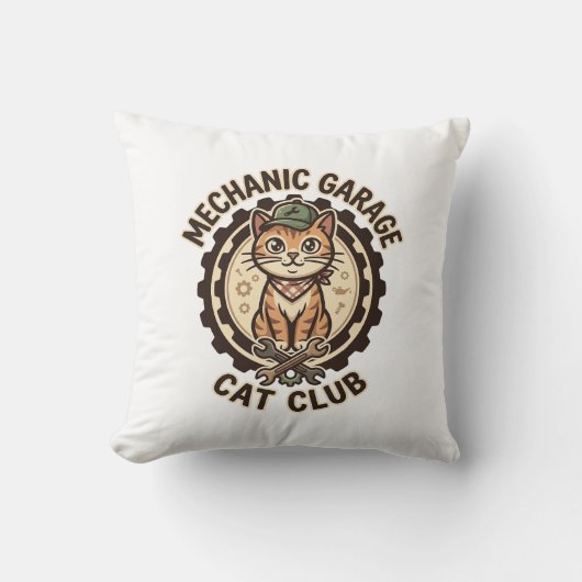 Coussin Mécanicien Garage Chat POD Vector Art - Mécanicien (Recto)