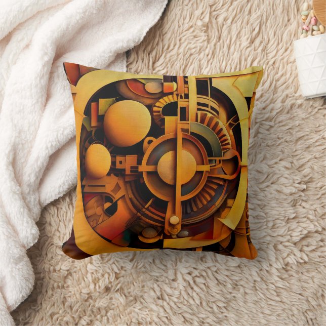 Coussin Mécanisme doré abstrait Steampunk (Couverture)