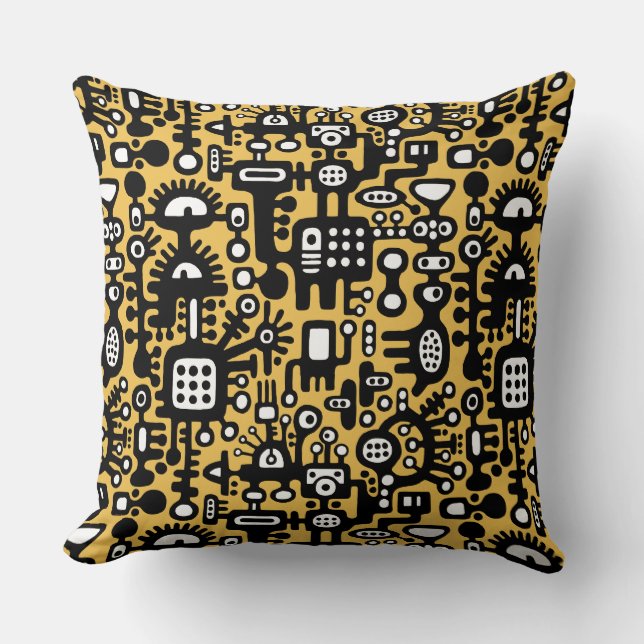 Coussin Mechanoid World - B&W avec Amber efc050 (Recto)