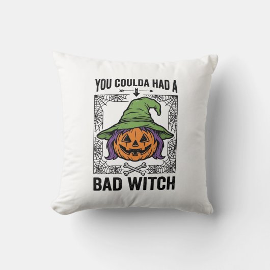 Coussin Méchante Sorcière Drôle de Citrouille d'Halloween (Recto)