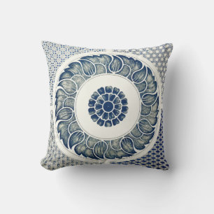 Coussin Médaillon Chinois : Chinoiserie Bleu Indigo