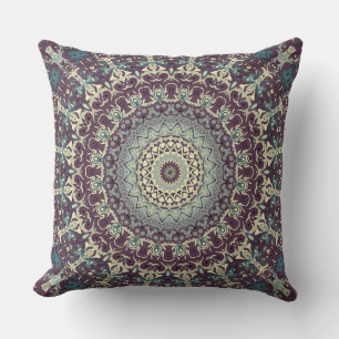 Coussin Médaillon de kaléidoscope de mandala bleu violet