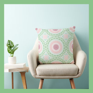 Coussin Médaillon de kaléidoscope rose et vert Mandala