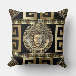Coussin Médaillon grec doré de la Méduse de la vie