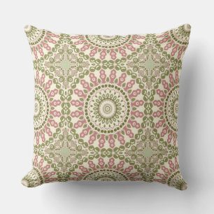 Coussin Médaillon vert et rose Motif