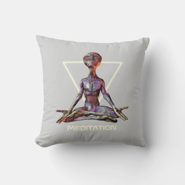 Coussin Méditation. Alien en pose tranquille (Recto)