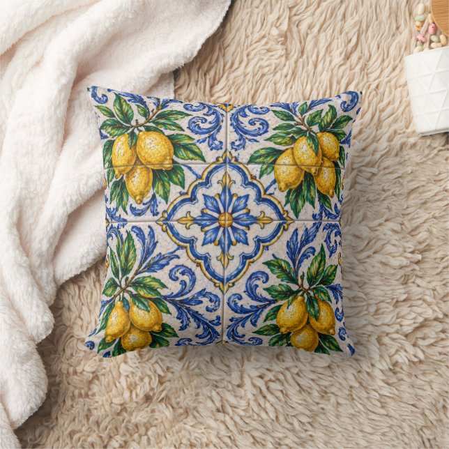 Coussin Mediterranean Lemon Azulejo Tile (Couverture)