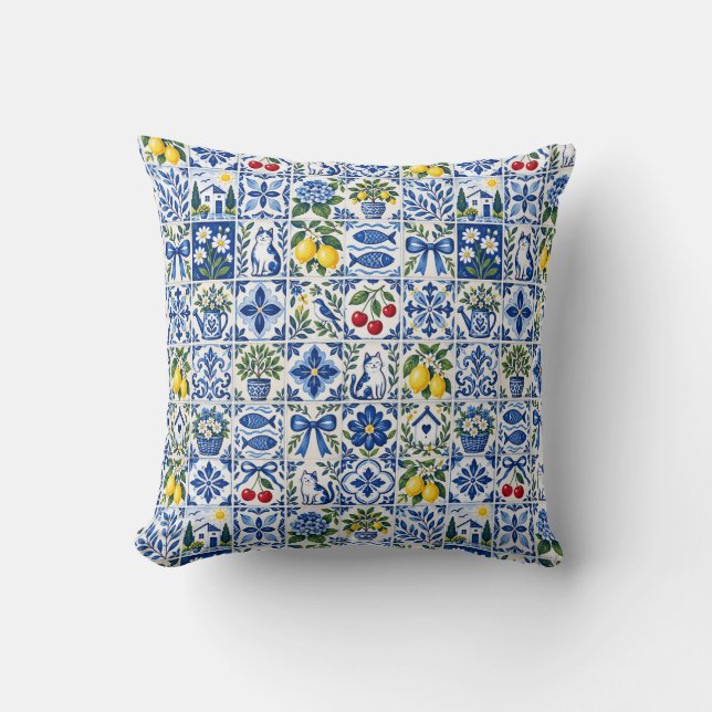 Coussin Mediterranean Lemon Blue  (Recto)