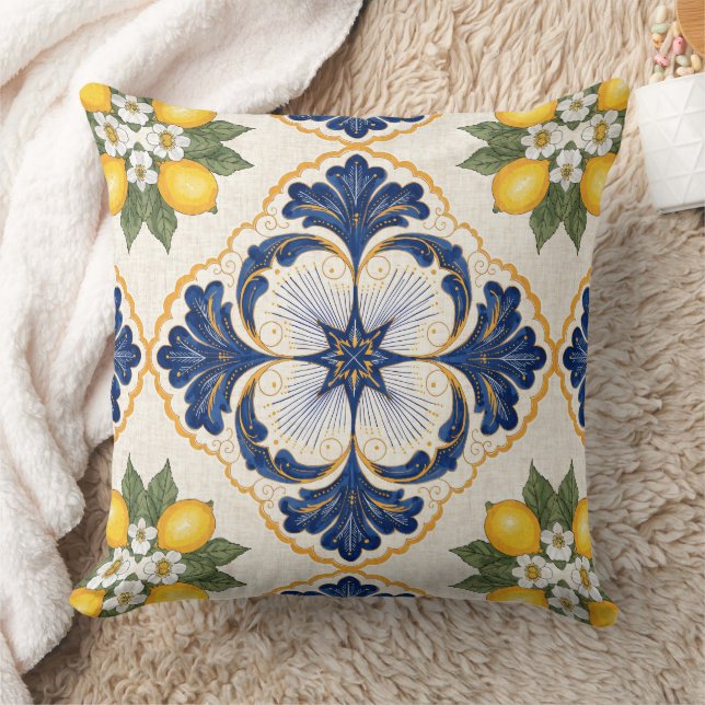 Coussin Mediterranean Lemon Tile Italian Talavera (Couverture)