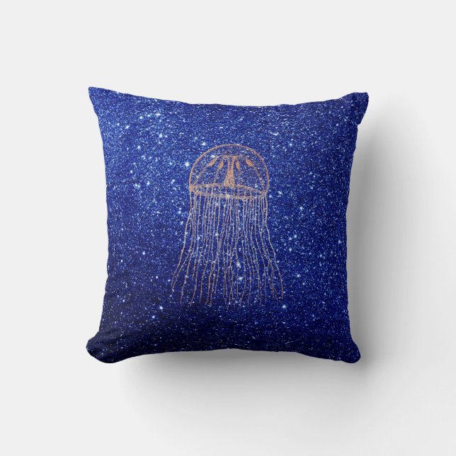 Coussin Medusa Sea Life Océan Bleu Rose rose Or Pêche (Recto)