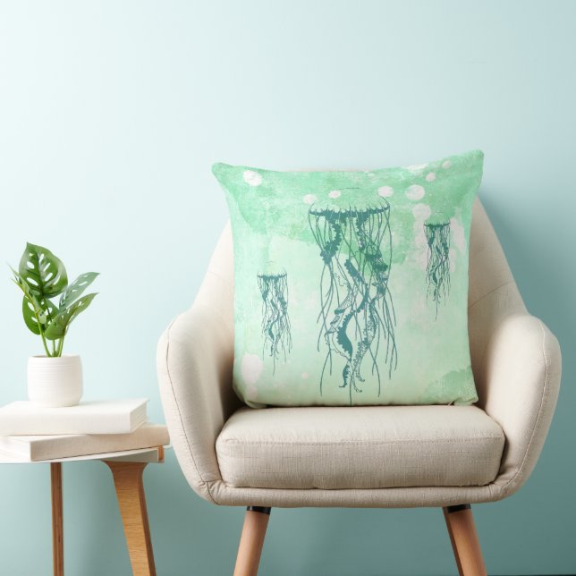 Coussin Méduse nautique verte aquarelle (Chaise)