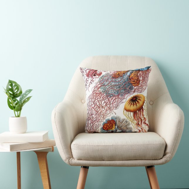 Coussin Méduse vintage par Ernst Haeckel, Discomedusae (Chaise)