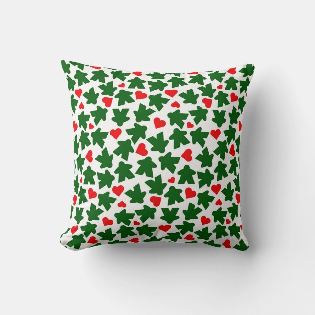 Coussin Meeple vert avec cœur rouge (Recto)