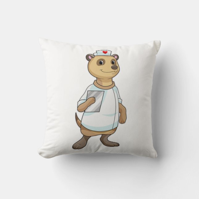 Coussin Meerkat comme infirmière avec coeur (Recto)