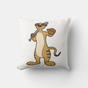 Coussin Meerkat comme joueur de baseball avec batte de bas
