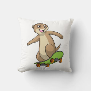 Coussin Meerkat comme Patineur avec Skateboard