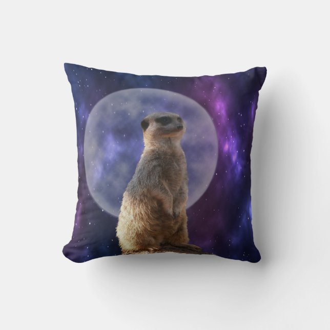 Coussin Meerkat Sur Blue Moonlight Night Watch, (Recto)