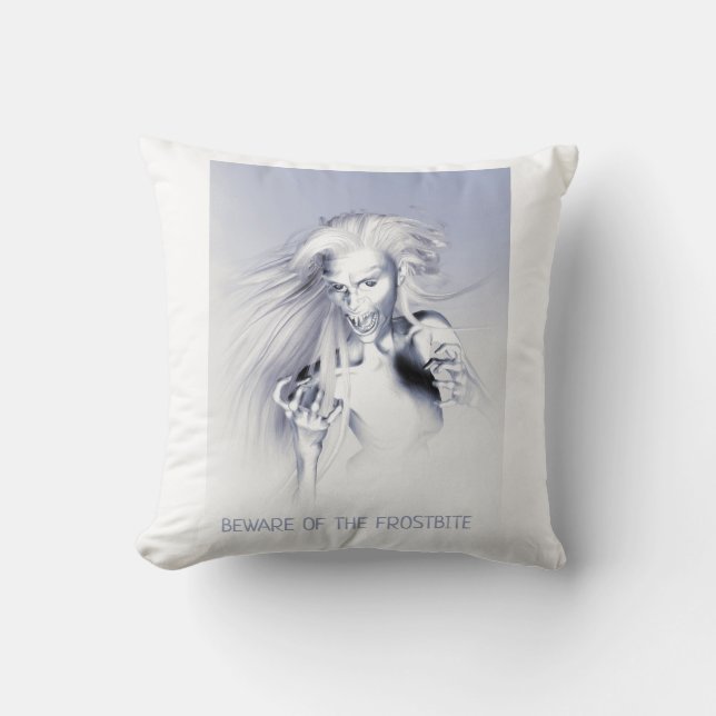 Coussin Méfiez-vous du Gel. Vampire de glace (Recto)
