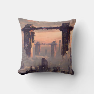 Coussin Mégastructures flottantes futuristes au-dessus de