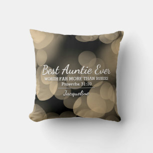 Coussin MEILLEUR AUNTIE JAMAIS Prov 31 Sepia Bokeh Personn