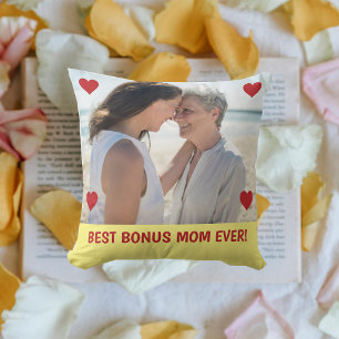 Coussin Meilleur Bonus Maman Jamais Photo Coeurs Fête des 