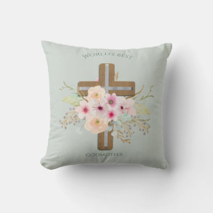 Coussin Meilleur cadeau GODMOTHER au monde - Croix florale