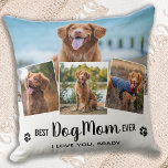 Coussin Meilleur Chien Maman Jamais Blanc Photo Collage<br><div class="desc">Meilleure Maman ♡... Surprenez votre maman de chien préférée que ce soit son anniversaire, la fête des mères ou Noël avec ce coussin de collage photo super mignon personnalisé. Customisez ce chien coussin avec les 4 photos préférées du chien ! Le coussin est double face, les deux côtés sont identiques....</div>