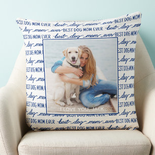 Coussin Meilleur Chien Maman Jamais Marine Photo Bleue